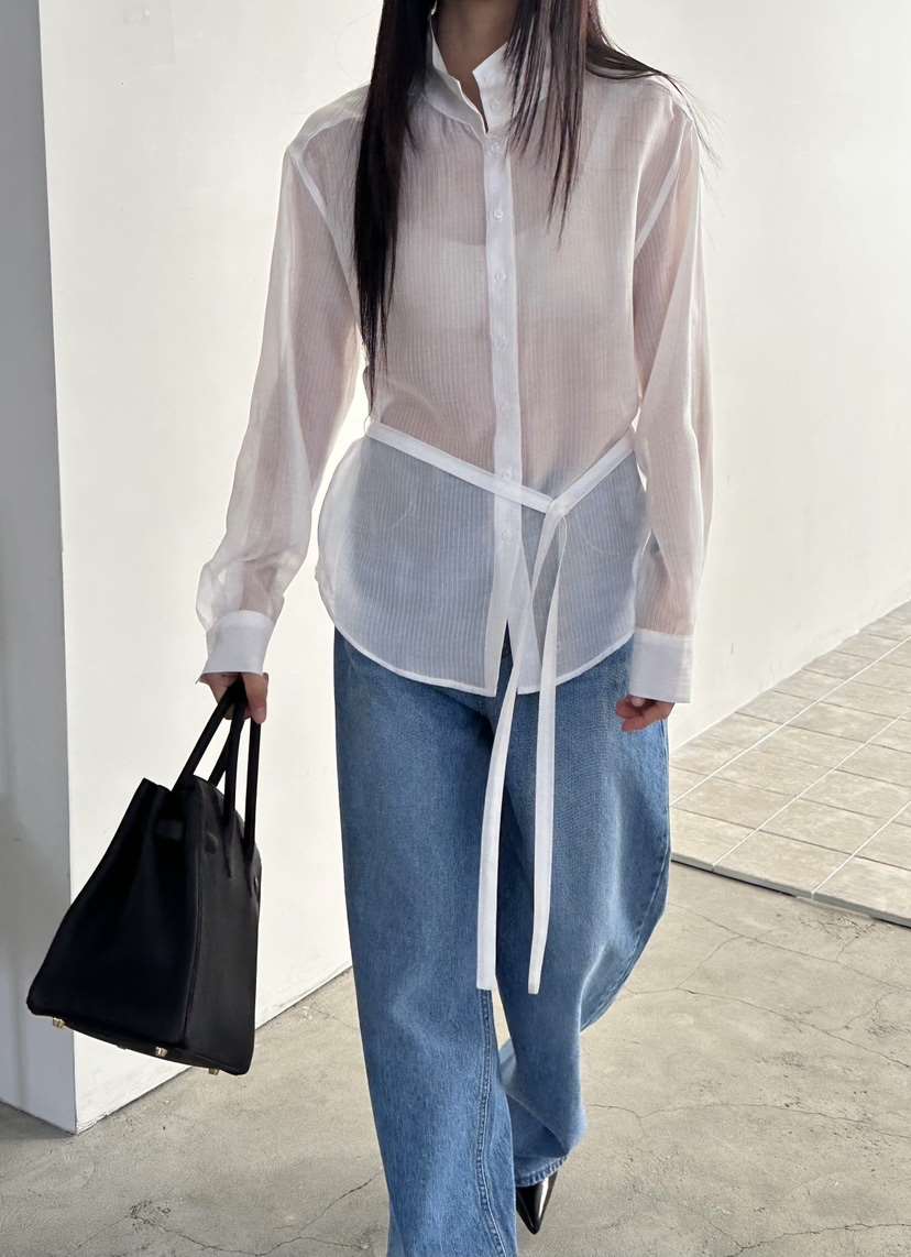 LE VASE東大門代購女士新品推薦時尚熱賣襯衫蕾絲衫含腰帶LE VASE襯衫/蕾絲衫