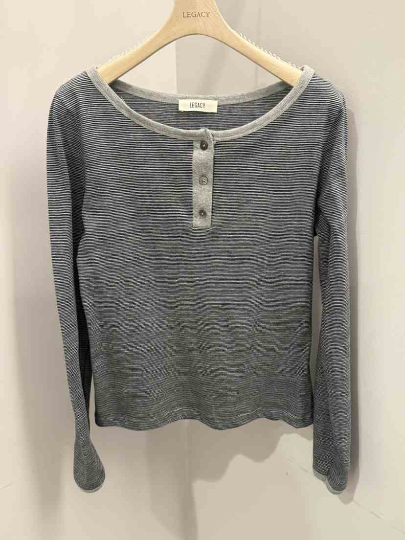 LEGACY東大門實拍女裝新品人氣26春夏職業長袖T恤條紋紐扣LEGACY長袖T恤