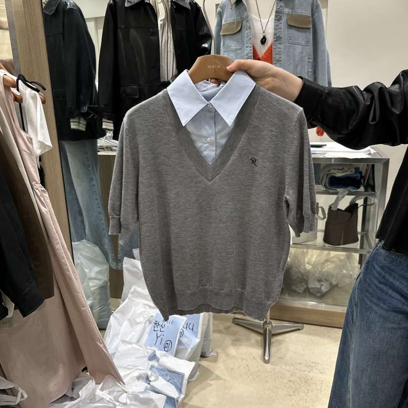 MELO東大門實拍女士新款熱賣26春夏職業人氣T恤假兩件混紡MELOT恤