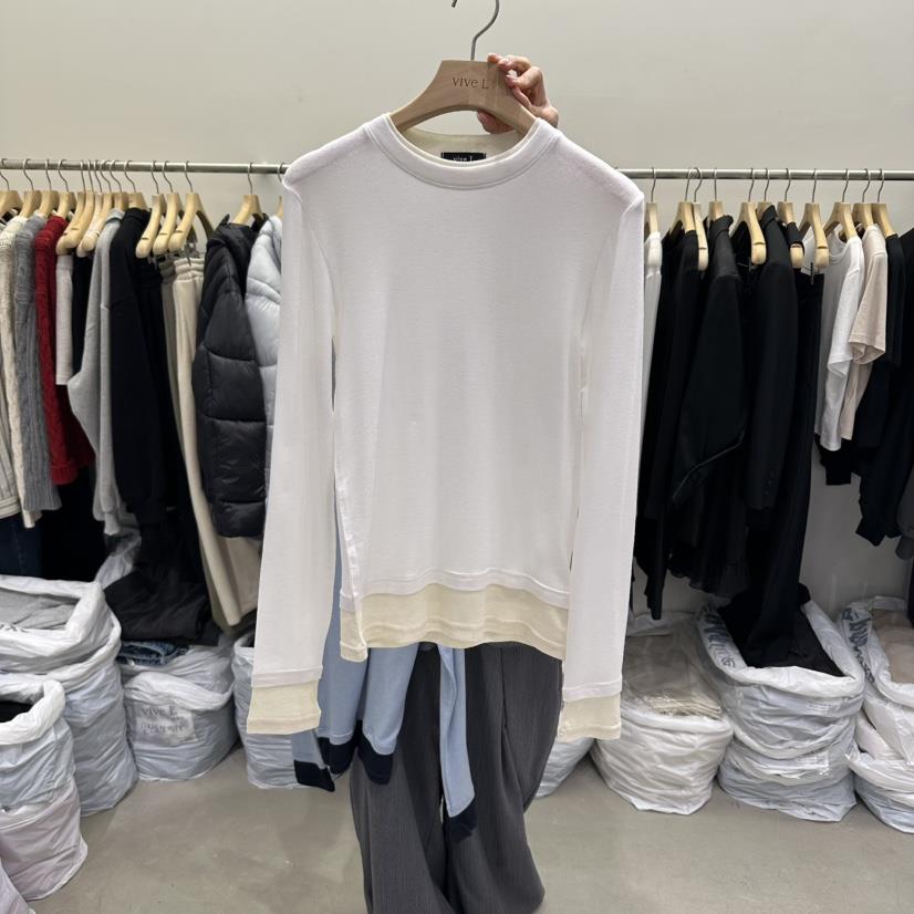 VIVEL韓國直郵女士新品職業真品時尚休閑推薦長袖T恤假兩件VIVEL長袖T恤