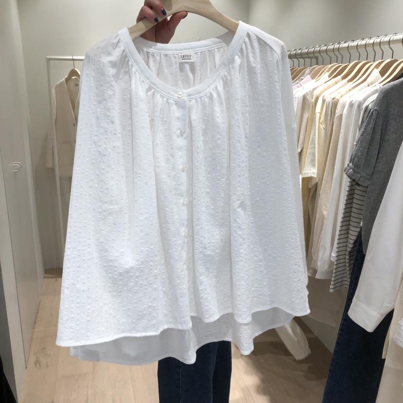 LIFFEY韓國代購女士新款26春夏人氣職業時尚襯衫蕾絲衫褶皺LIFFEY襯衫/蕾絲衫
