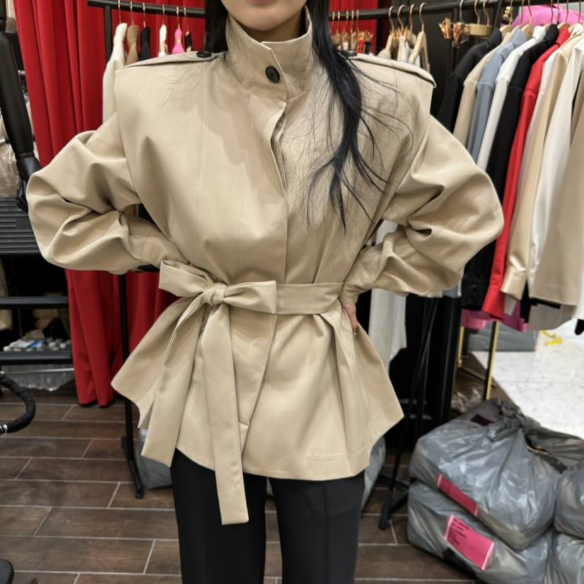 HERISH-HAUTE東大門實拍女士新品休閑熱賣夾克含腰帶高領HERISH-HAUTE夾克