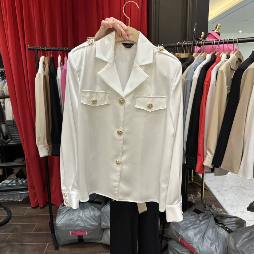 HERISH-HAUTE韓國直郵女裝新款真品時尚襯衫蕾絲衫紐扣緞面HERISH-HAUTE襯衫/蕾絲衫