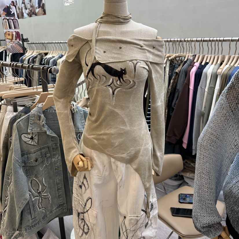 STICK WITH東大門直郵女士新款時尚真品熱賣長袖T恤含圍巾STICK WITH長袖T恤