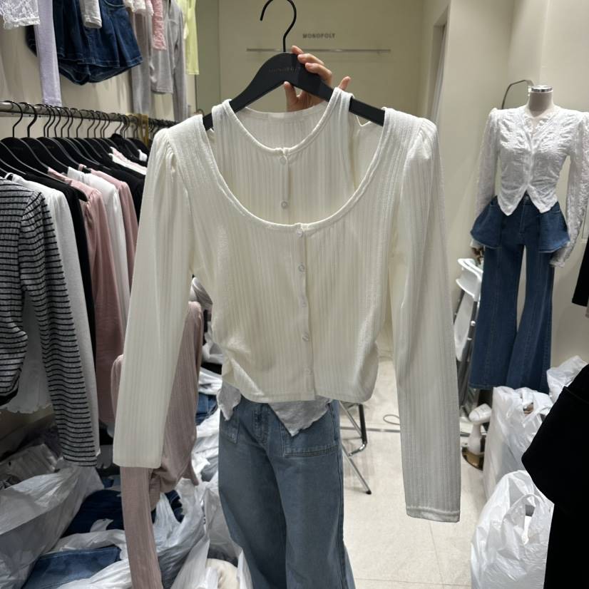 MONOPOLY韓國代購女裝新款熱賣推薦休閑真品長袖T恤假兩件MONO_POLY長袖T恤