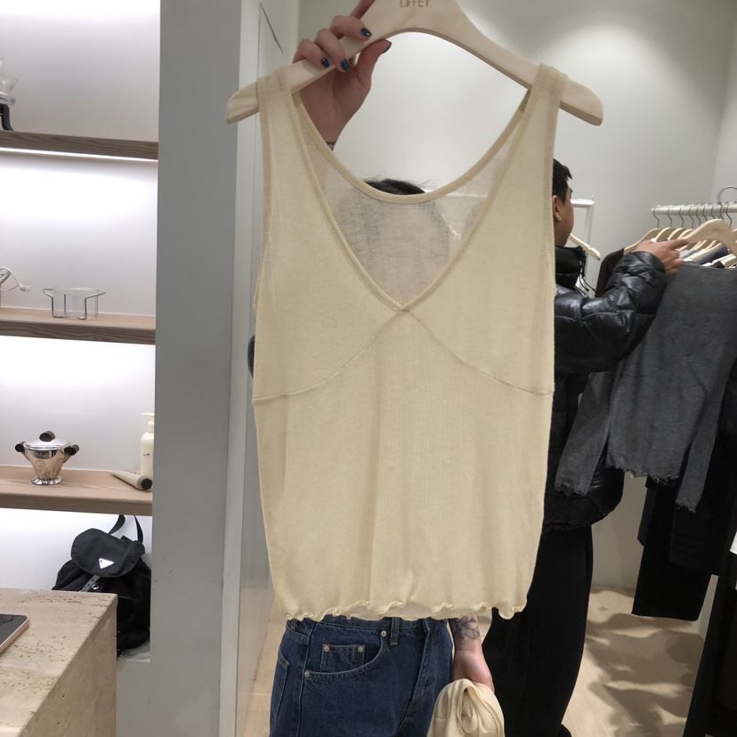 LIFFEY韓國直郵女裝新品時尚吊帶背心不含內搭荷葉邊羅紋LIFFEY吊帶/背心
