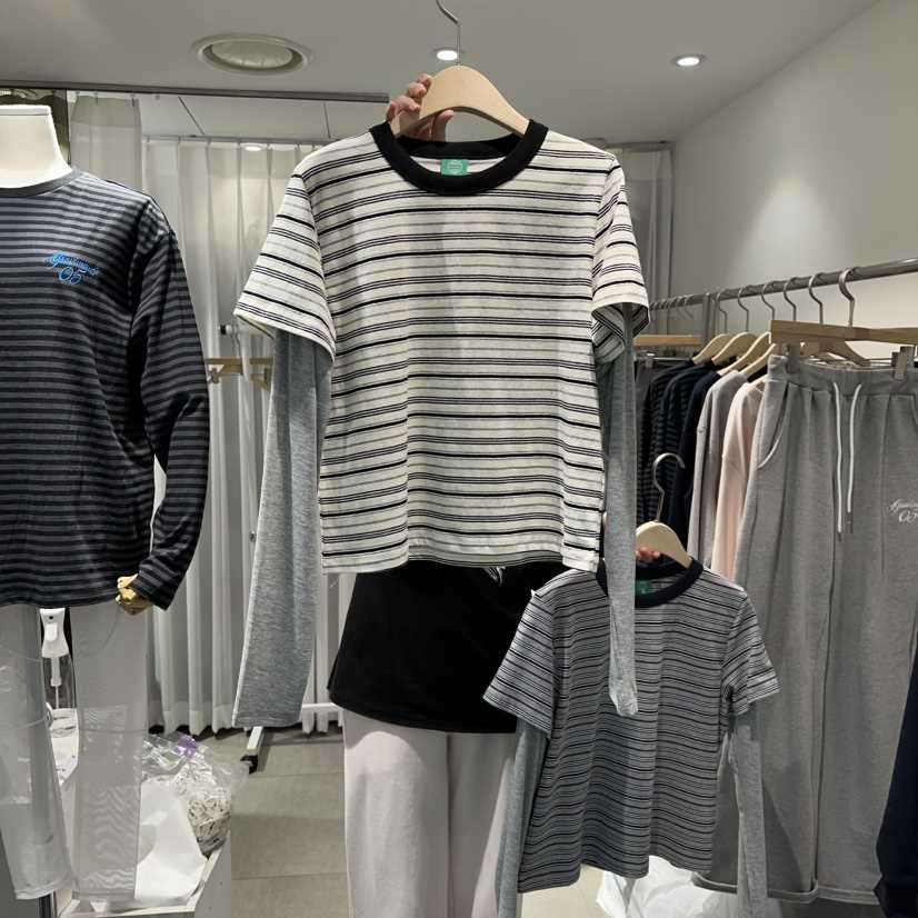 THE LOT韓國直郵女裝新品熱賣休閑推薦長袖T恤假兩件雙層THE LOT/	LOT長袖T恤