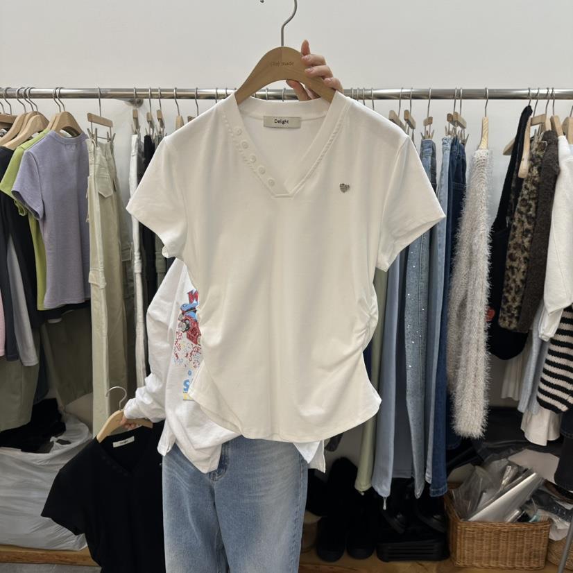 DELIGHT-L東大門直郵女裝新品熱賣真品推薦人氣T恤V領褶皺DELIGHT-LT恤