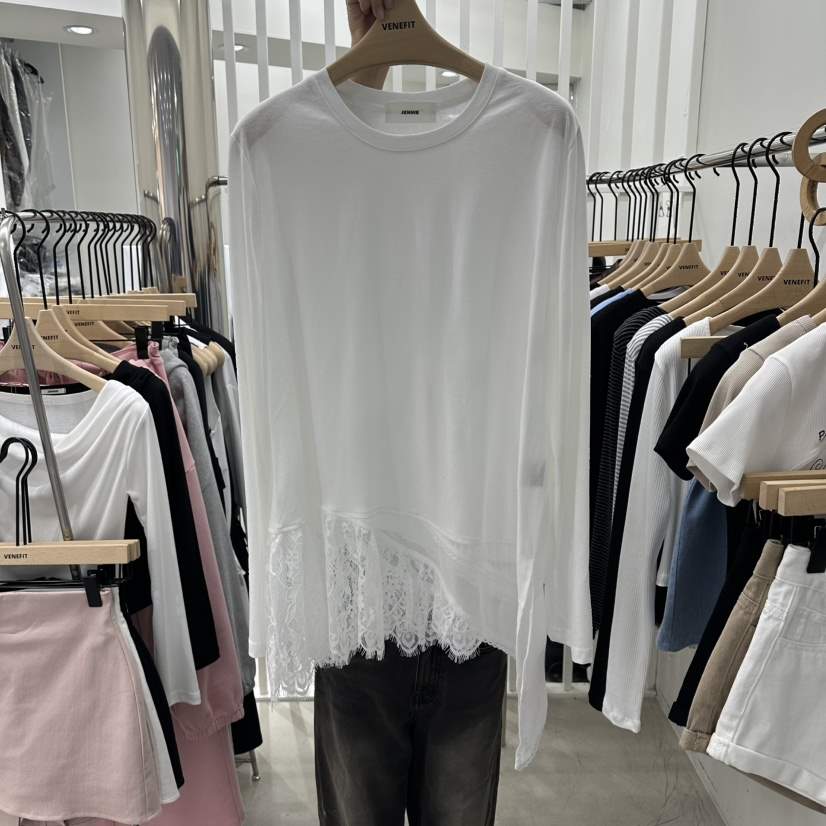 VENEFIT東大門代購女裝新款人氣真品職業休閑長袖T恤蕾絲VENEFIT/JENNIE長袖T恤
