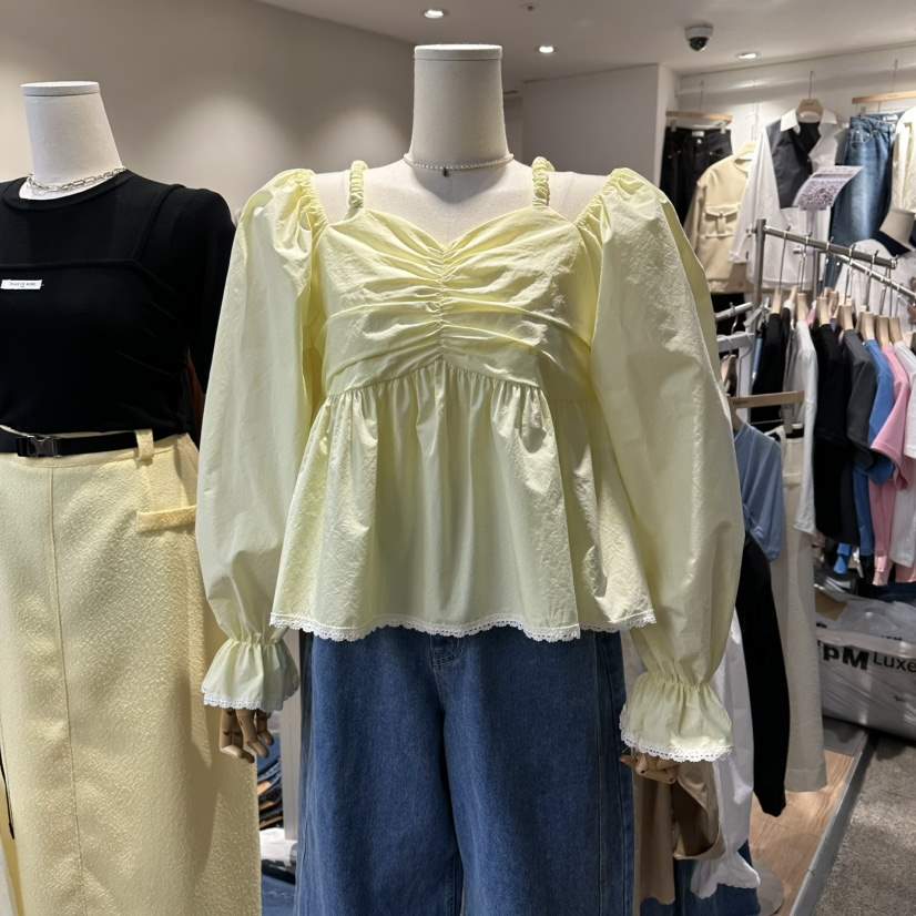 DELLING東大門直郵女士新款26春夏職業真品休閑襯衫蕾絲衫DELLING襯衫/蕾絲衫