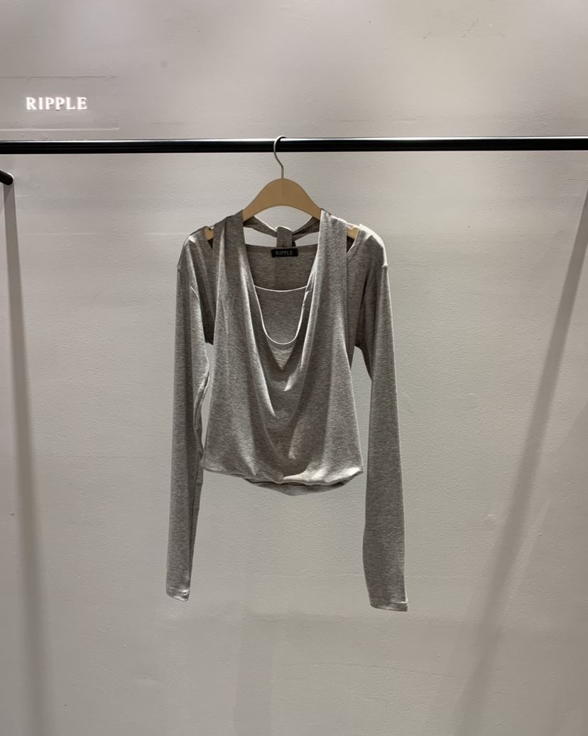 RIPPLE-P韓國代購女士新品26春夏推薦時尚長袖T恤假兩件RIPPLE-P長袖T恤