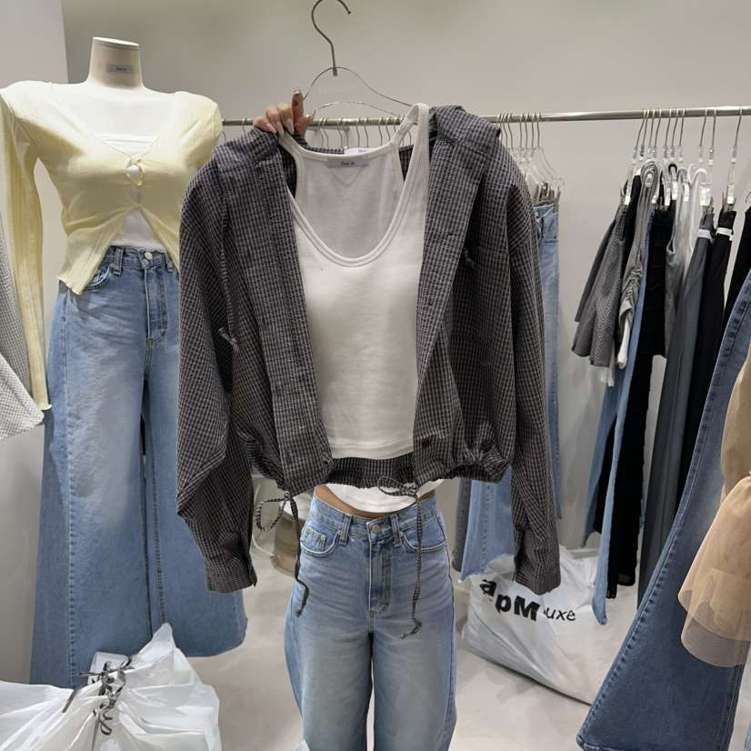 BAIE.38韓國直郵女士新款推薦休閑襯衫蕾絲衫連帽衫格子BAIE.38襯衫/蕾絲衫