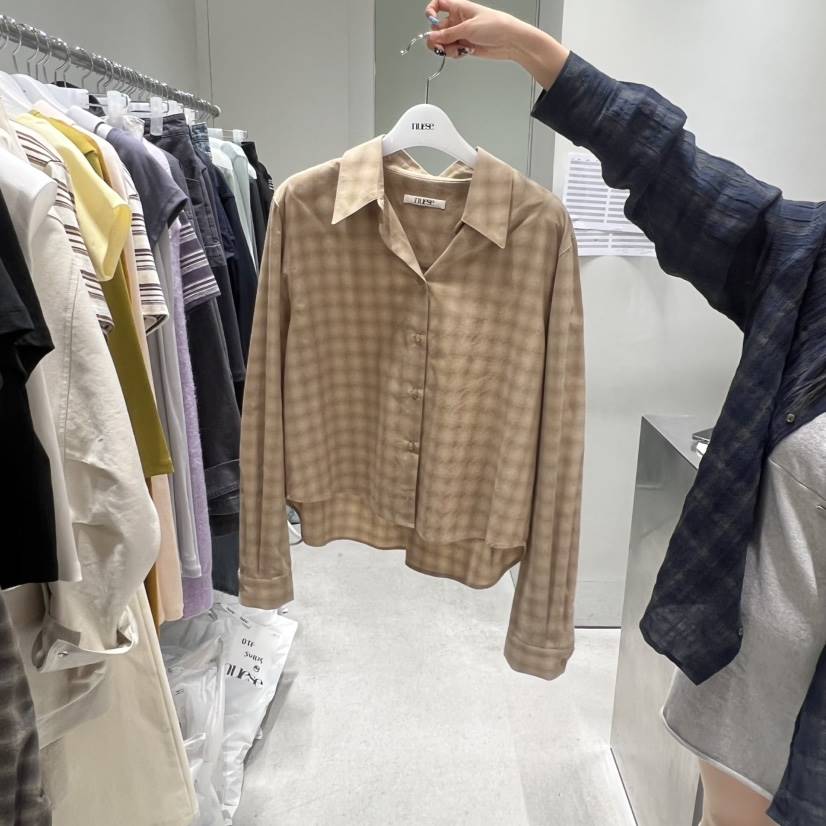 NUESE韓國代購女士新品熱賣職業26春夏襯衫蕾絲衫格子短款NUESE襯衫/蕾絲衫