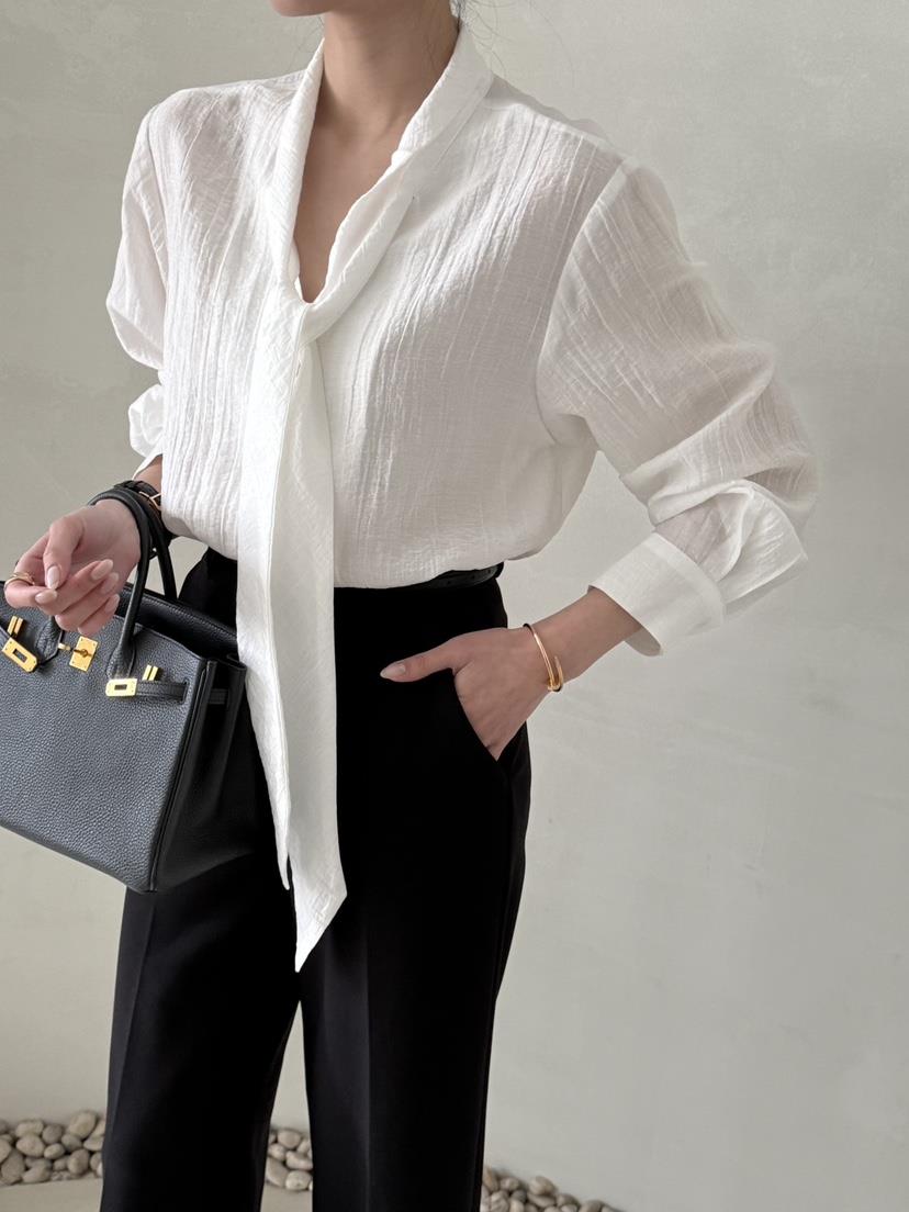 DEMAR韓國直郵女裝新品時尚26春夏真品襯衫蕾絲衫系帶透視DEMAR襯衫/蕾絲衫