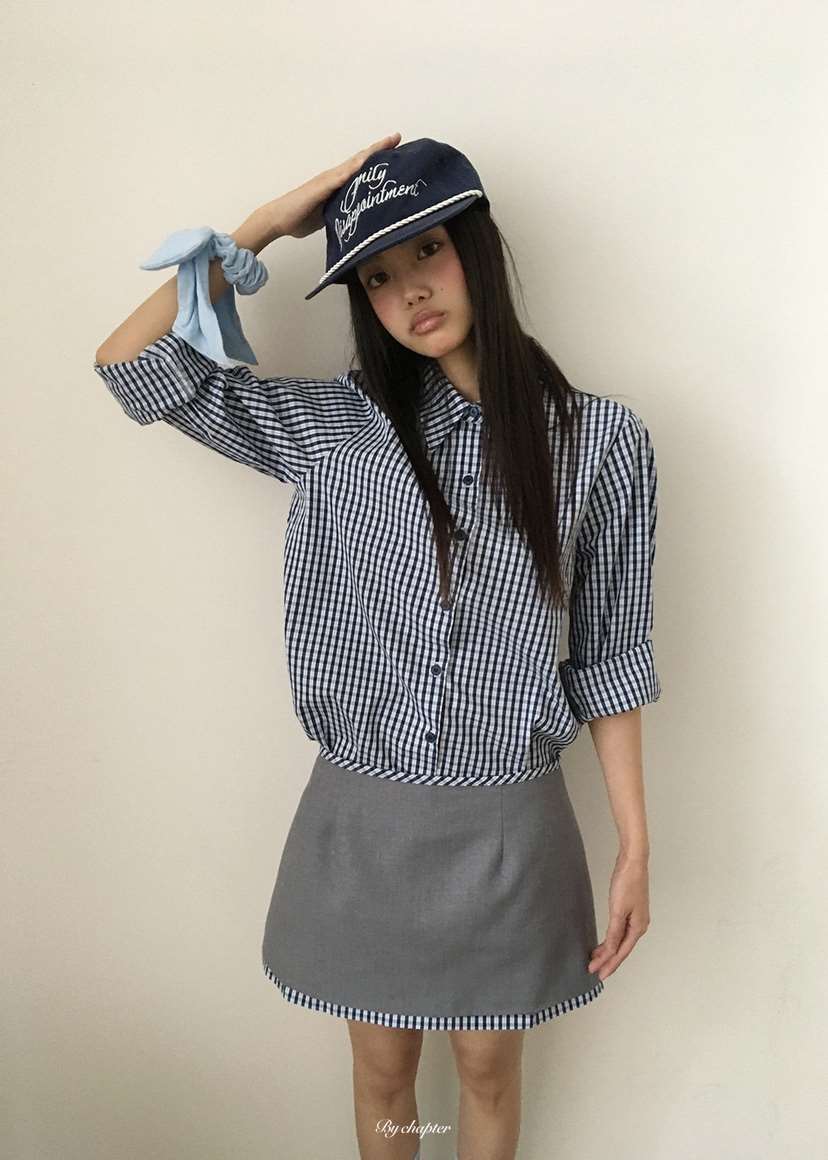 BY CHAPTER東大門實拍女士新品職業人氣時尚襯衫蕾絲衫格子BY Chapter襯衫/蕾絲衫