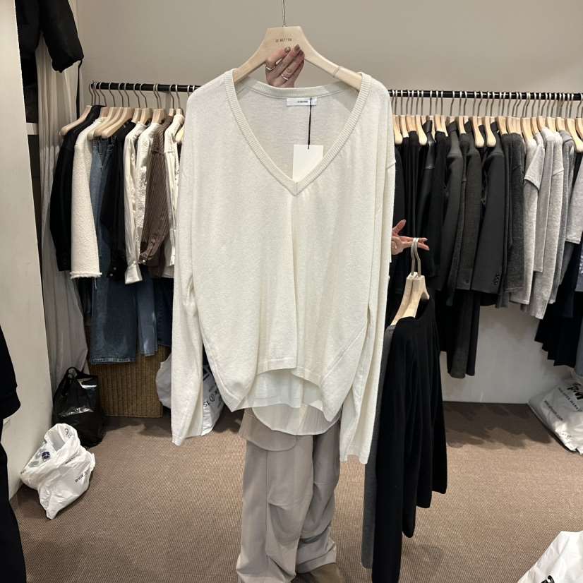 LE BUTTER韓國直郵女士新品時尚26春夏推薦熱賣針織衫V領LE BUTTER針織衫