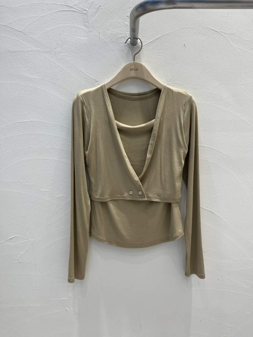 BOLD韓國代購女裝新品時尚熱賣26春夏真品休閑長袖T恤假兩件BOLD長袖T恤