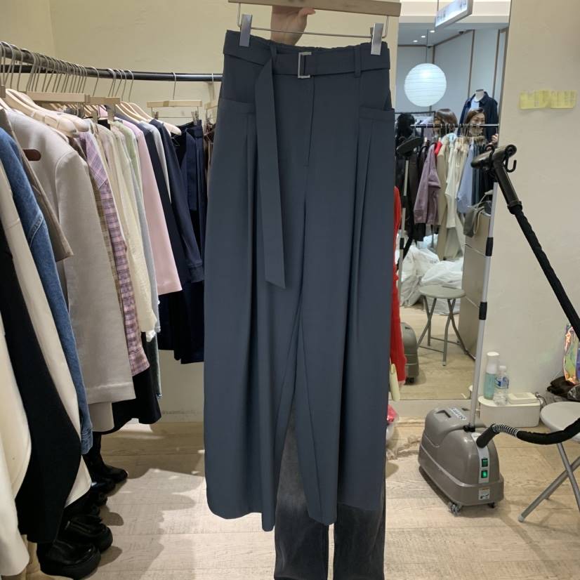 W AND J東大門代購女裝新品時尚推薦休閑褲含腰帶口袋圓領W AND J休閑褲