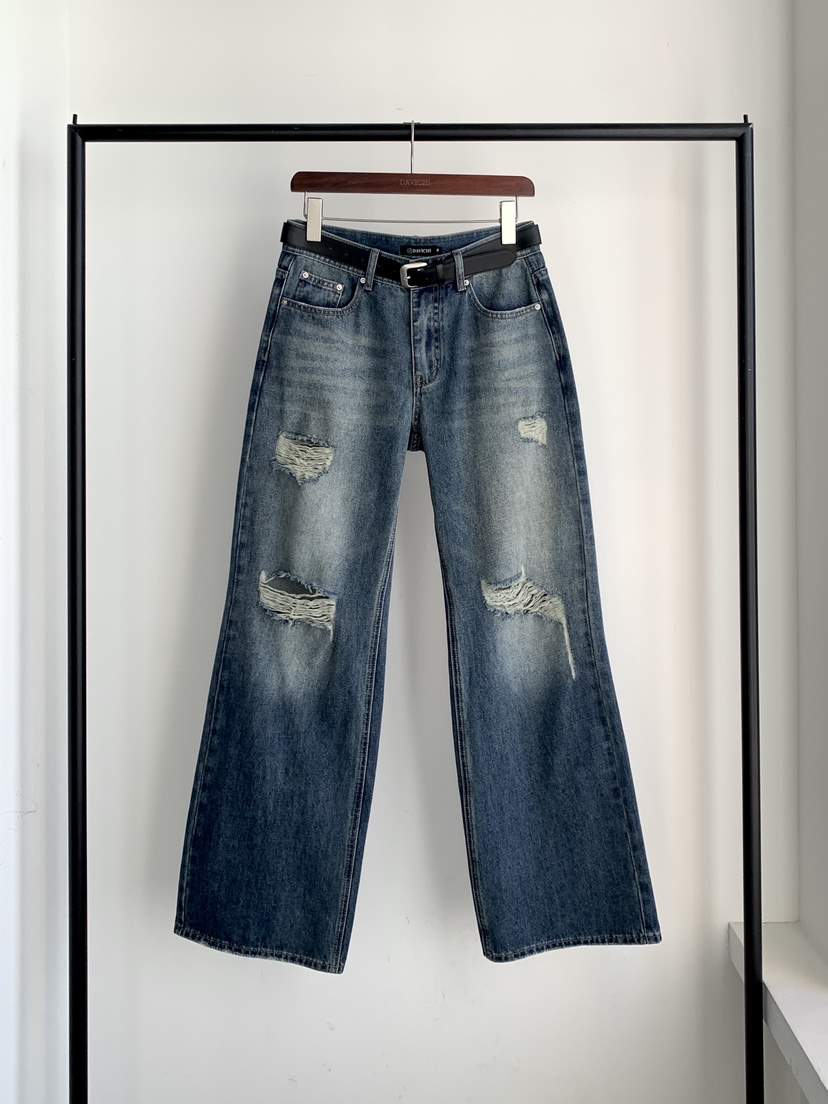 DAVICHI/D.SECOND東大門直郵女士新品時尚牛仔褲含隨機腰帶DAVICHI/D.SECOND牛仔褲