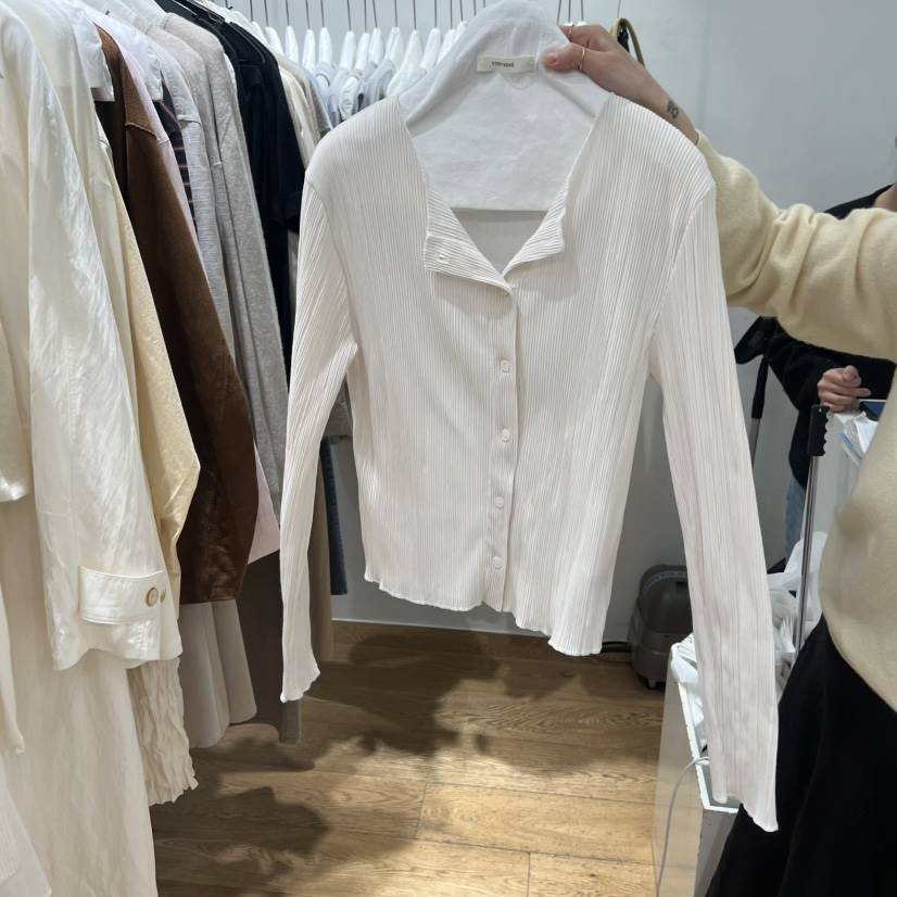 VERVEINE東大門代購女裝新品真品熱賣時尚長袖T恤褶裥開衫VERVEINE長袖T恤