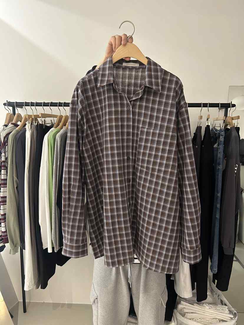 AS THOUGHT韓國直郵女士新款26春季熱賣推薦襯衫蕾絲衫格紋AS THOUGHT襯衫/蕾絲衫