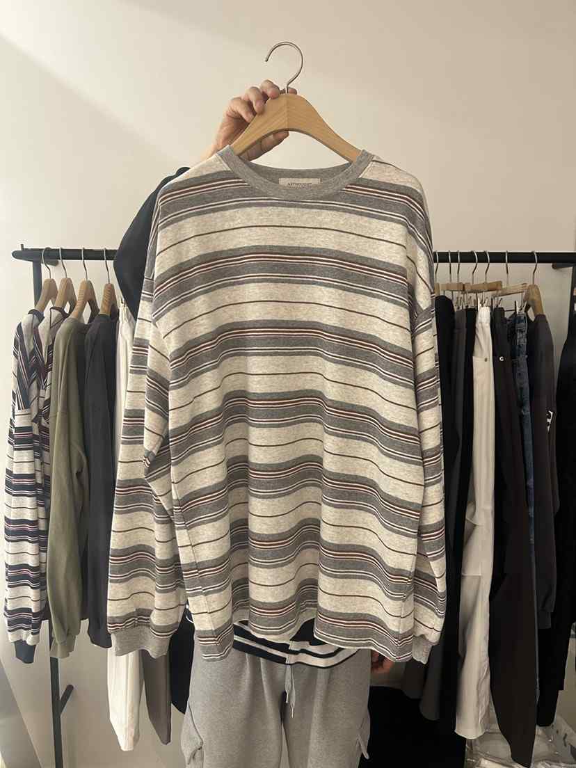 AS THOUGHT東大門直郵女士新品熱賣時尚推薦長袖T恤條紋AS THOUGHT長袖T恤