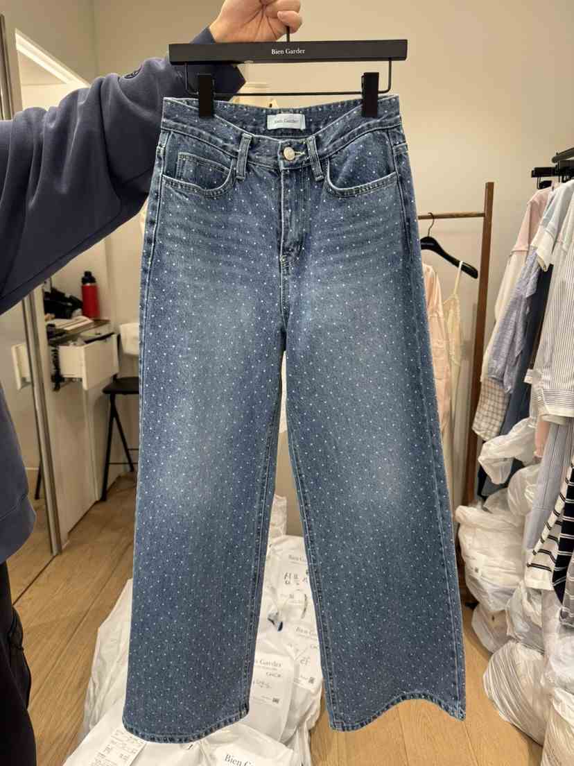 BIEN GARDER東大門代購女裝新款休閑職業牛仔褲圓點牛仔布BIEN GARDER牛仔褲