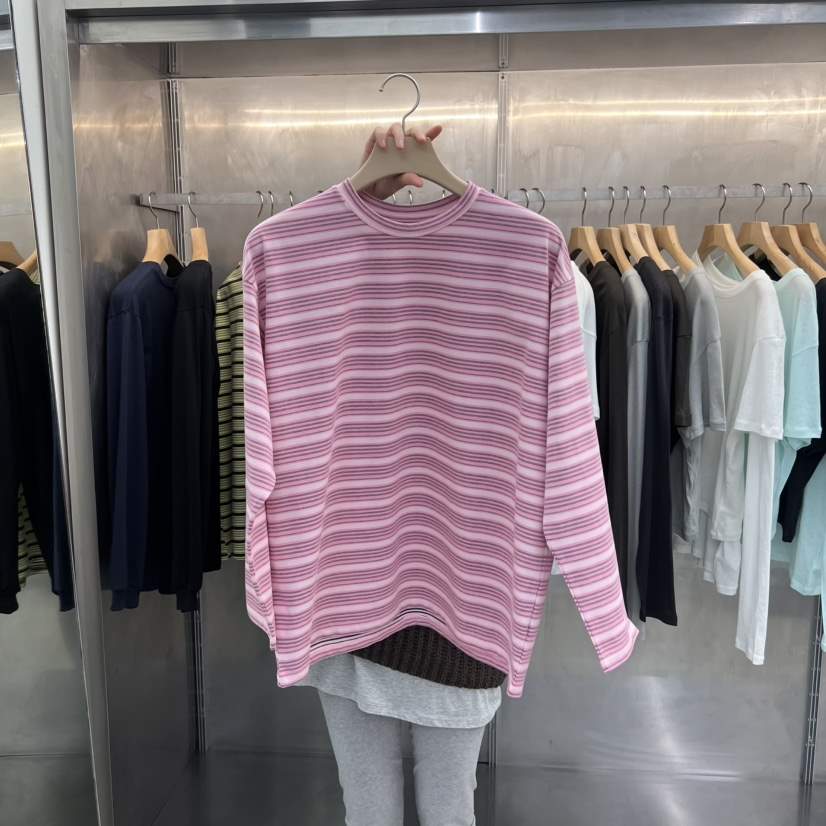 ESSENCE韓國直郵女士新款時尚人氣熱賣真品長袖T恤雙面條紋ESSENCE長袖T恤