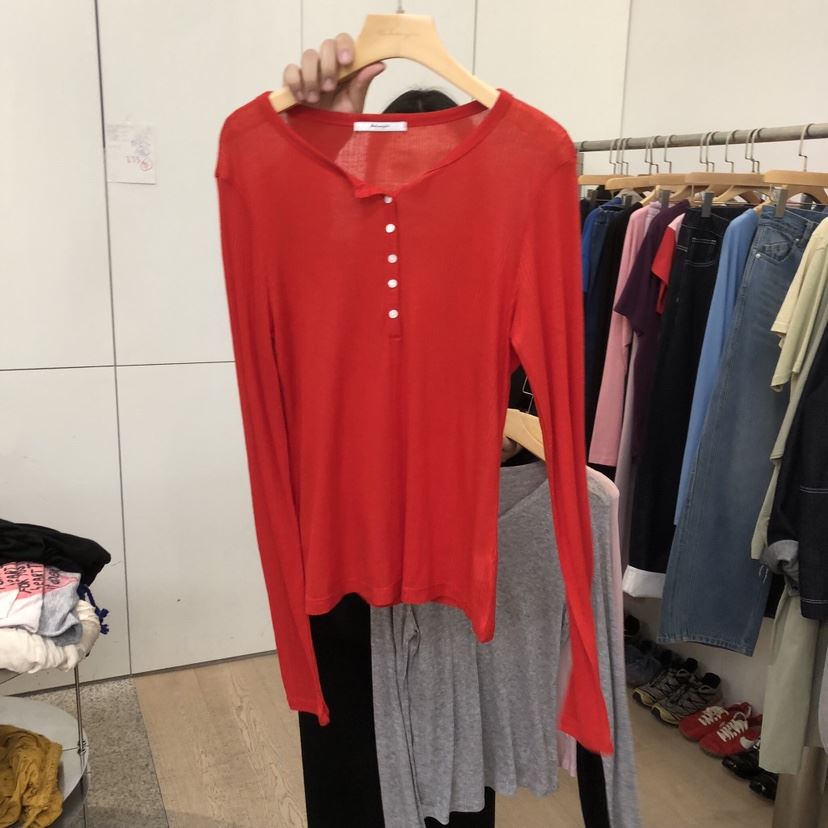 DOHWAJI韓國代購女士新品職業時尚人氣真品長袖T恤羊毛紐扣DOHWAJI長袖T恤