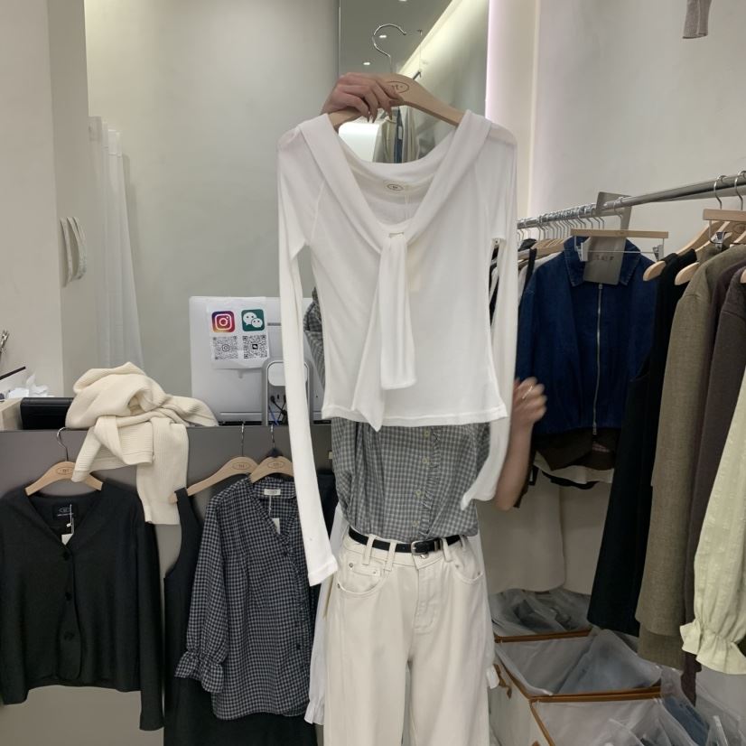 TAKE YOUE TIME東大門直郵女士新款時尚26春夏長袖T恤露肩TAKE YOUE TIME長袖T恤