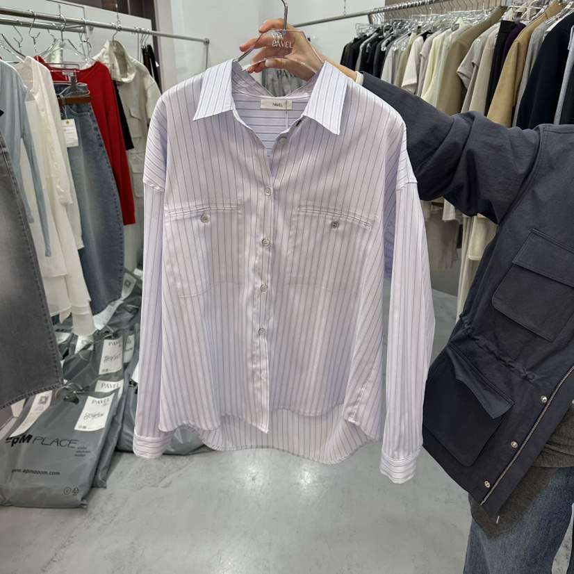 PAVEL東大門代購女裝新品時尚26春夏休閑熱賣襯衫蕾絲衫條紋PAVEL襯衫/蕾絲衫