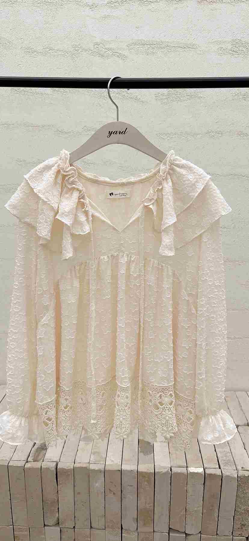 YARD東大門代購女士新品熱賣襯衫蕾絲衫不含項鏈荷葉邊雪紡雙層YARD襯衫/蕾絲衫