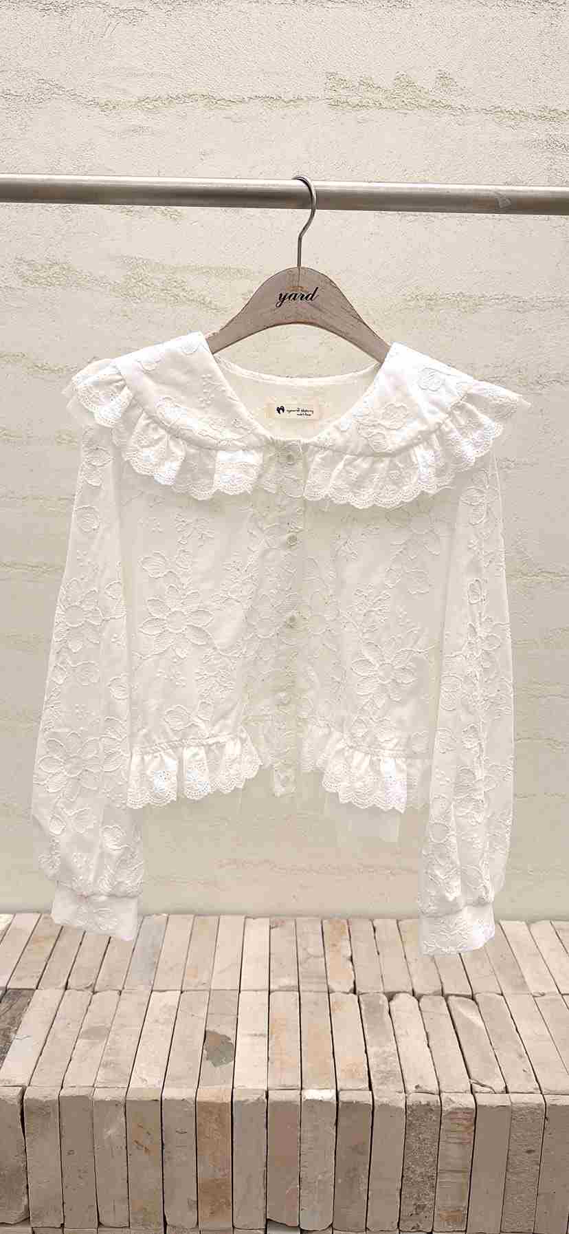 YARD韓國直郵女士新品時尚真品職業26春夏襯衫蕾絲衫刺繡YARD襯衫/蕾絲衫