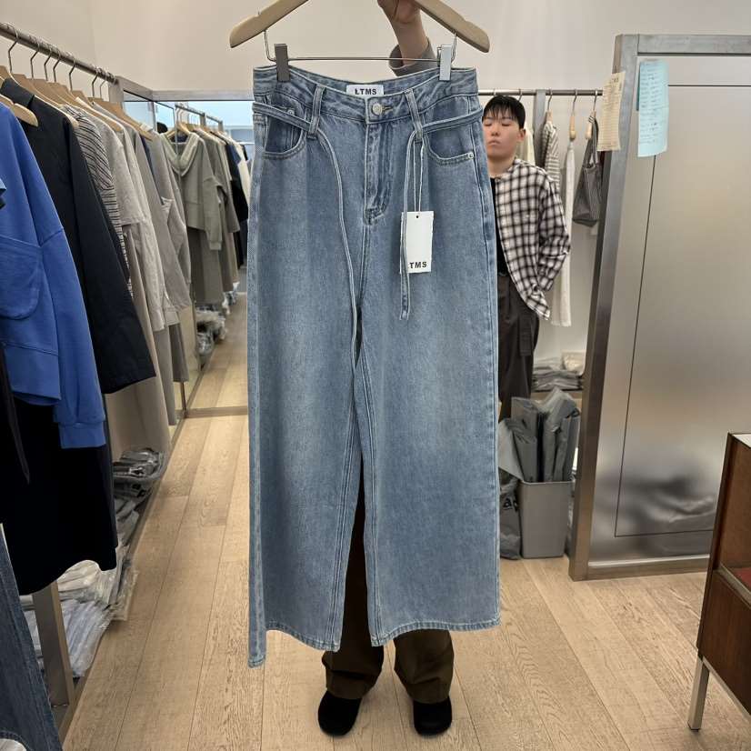 LTMS東大門代購女裝新款真品人氣職業休閑熱賣牛仔褲含腰繩LTMS牛仔褲