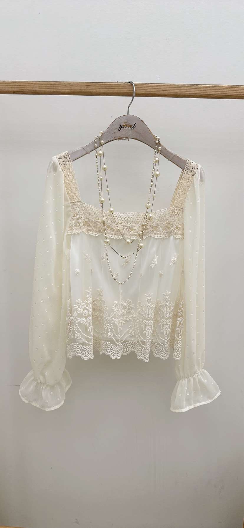 YARD韓國直郵女裝新款時尚人氣襯衫蕾絲衫不含項鏈羊毛刺繡YARD襯衫/蕾絲衫