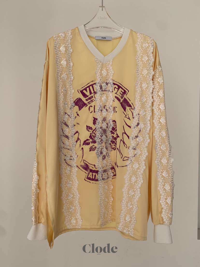 CLODE韓國代購女士新款人氣真品熱賣休閑長袖T恤蕾絲緞面CLODE長袖T恤