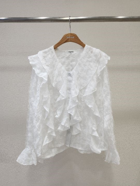 FEMME韓國直郵女裝新品休閑推薦真品襯衫蕾絲衫荷葉邊雙層FEMME襯衫/蕾絲衫
