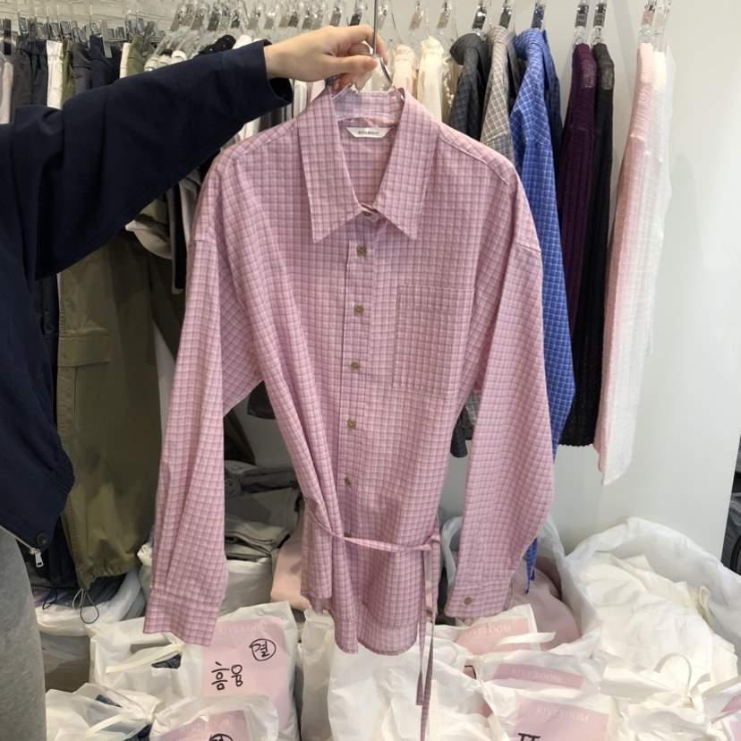 RIVEROOM韓國代購女士新款26春夏推薦休閑襯衫蕾絲衫格子RIVEROOM襯衫/蕾絲衫