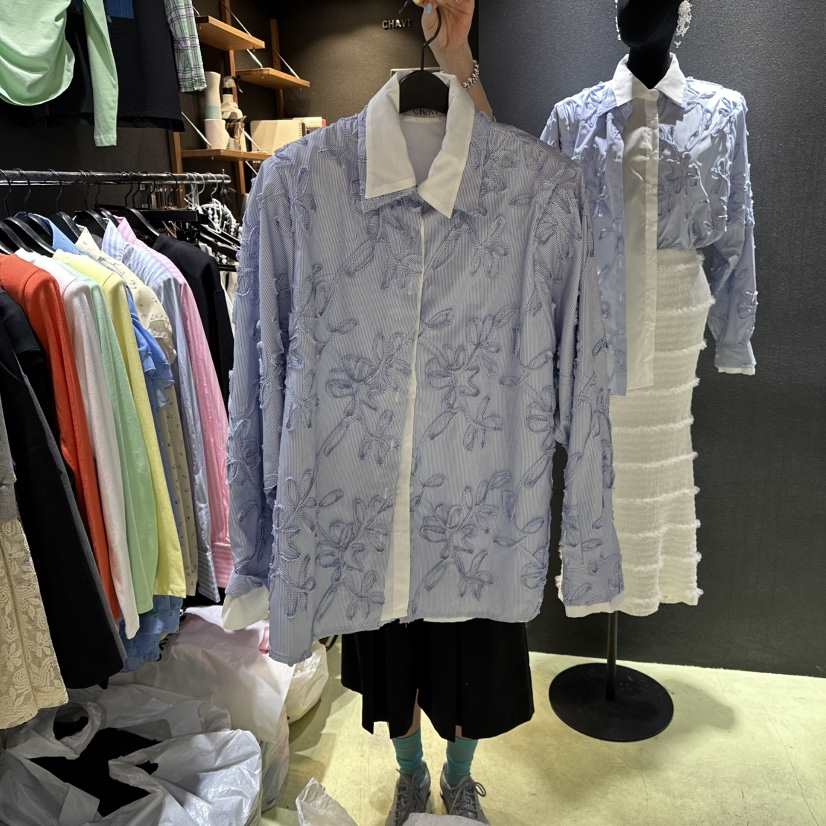 CHAVI東大門實拍女士新品時尚推薦職業襯衫蕾絲衫刺繡雙層CHAVI襯衫/蕾絲衫