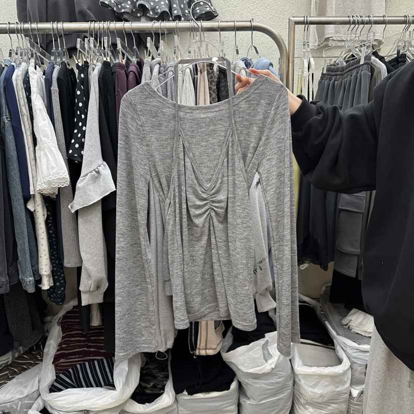 MAGOT韓國直郵女士新款休閑人氣時尚真品熱賣長袖T恤假兩件IIIΛGOT/MAGOT長袖T恤