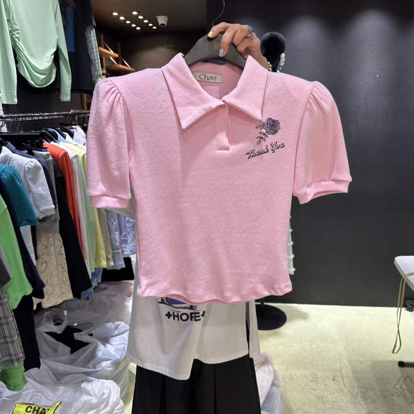 CHAVI韓國代購女士新品真品職業人氣時尚26春夏休閑T恤鏤空CHAVIT恤