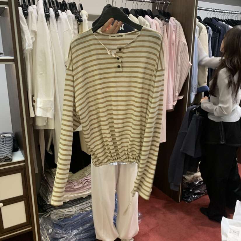 PEANUT BUTTER韓國直郵女裝新品真品人氣推薦長袖T恤亞麻PEANUT BUTTER長袖T恤