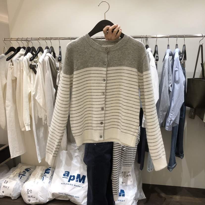 OURIN/THIS IS東大門直郵女士新款休閑真品時尚針織衫條紋OURIN/THIS IS針織衫