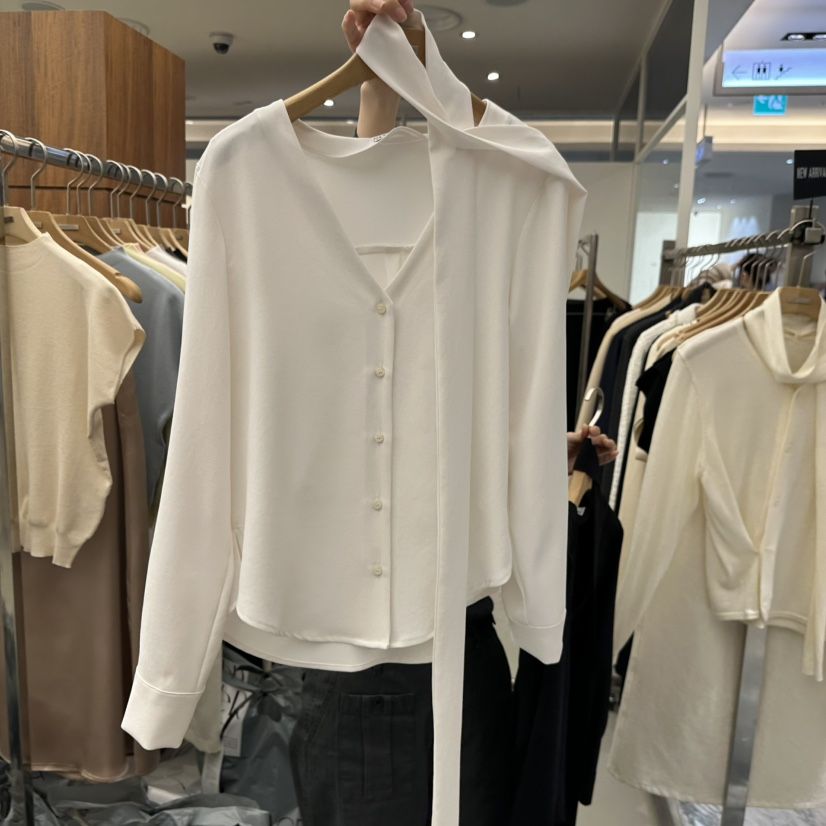 MER韓國代購女裝新品26春季人氣職業休閑襯衫蕾絲衫含圍巾MER/ANGELO BIANCO襯衫/蕾絲衫