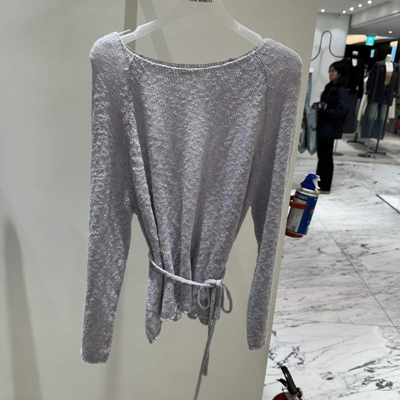 LOW MOMENT東大門代購女士新款人氣時尚針織衫含腰繩船領LOW MOMENT針織衫