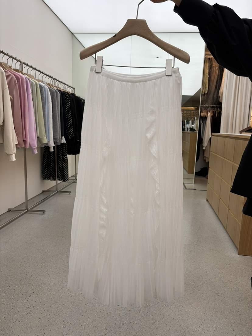 JUJU韓國直郵女士新品26春夏職業真品推薦人氣長裙蕾絲褶裥JUJU長裙