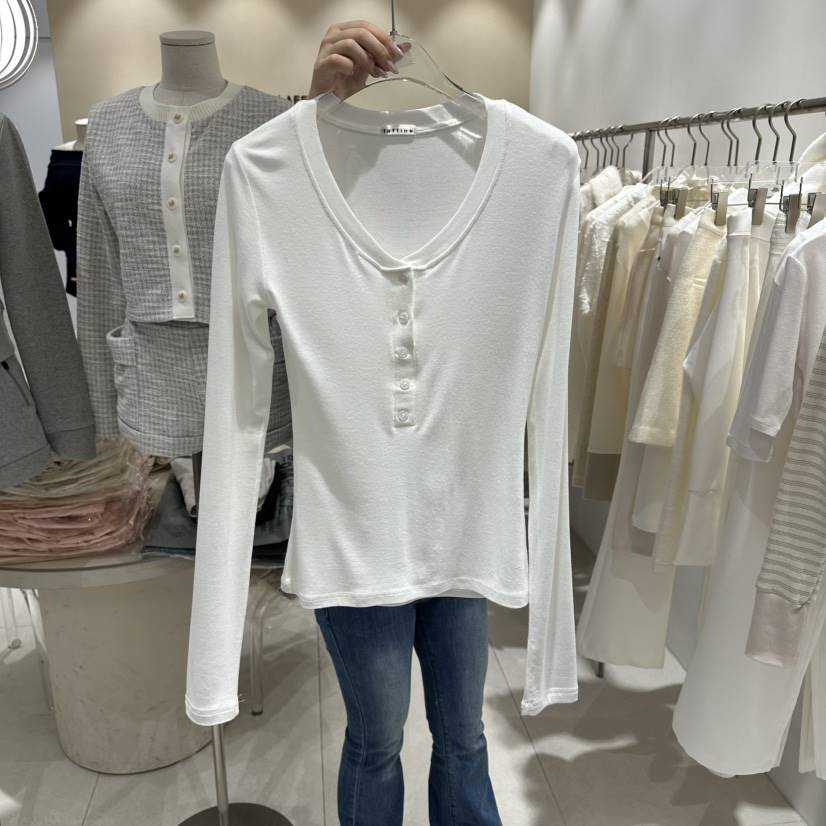 LAFFINE-P韓國直郵女士新款人氣真品推薦熱賣長袖T恤紐扣LAFFINE-P長袖T恤