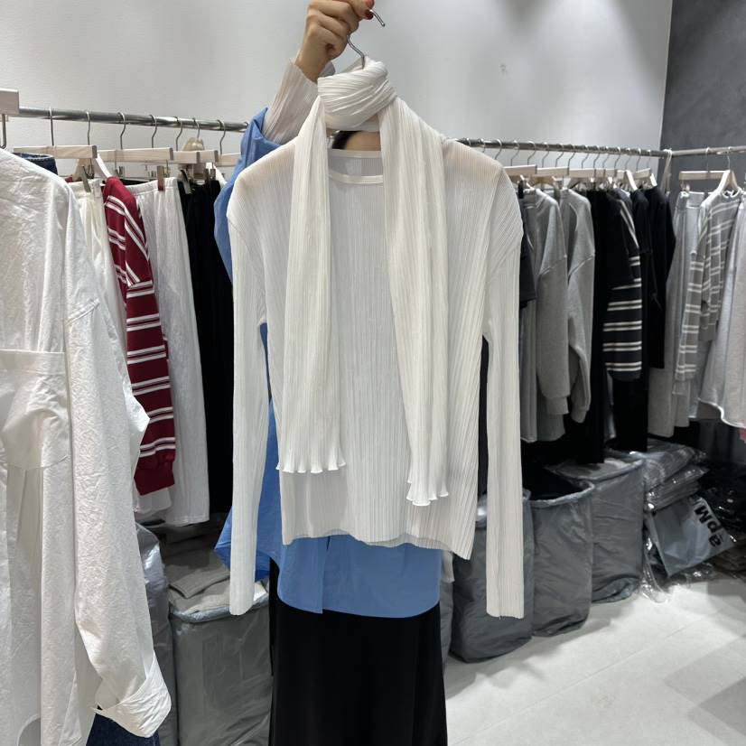 OPEN東大門實拍女士新品職業時尚休閑針織衫含圍巾套裝透明OPEN針織衫