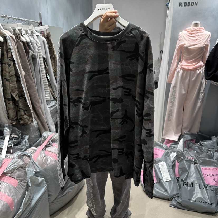 RIBBON東大門直郵女裝新品熱賣時尚真品人氣推薦長袖T恤迷彩RIBBON長袖T恤