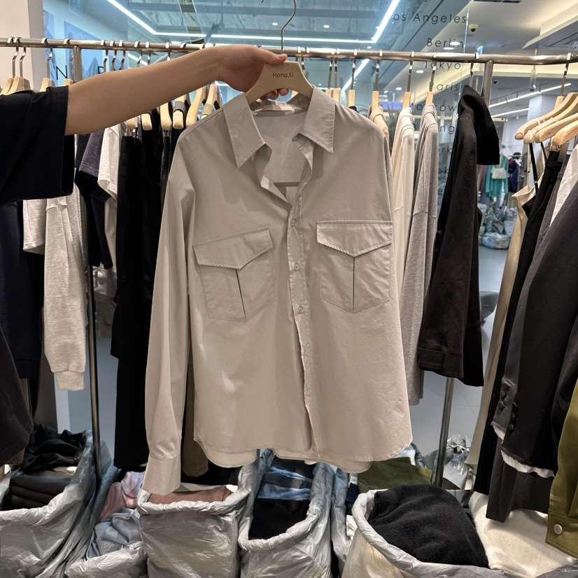 HONG.U東大門代購女士新品時尚休閑襯衫蕾絲衫雙口袋棉質HONG.U襯衫/蕾絲衫